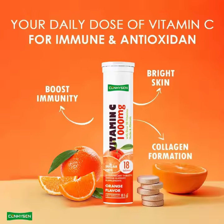 OEM ODM Vitamina C Efervescente comprimidos 1000mg Mais de 20 Vitaminas Ervas Minerais Suporte Imune