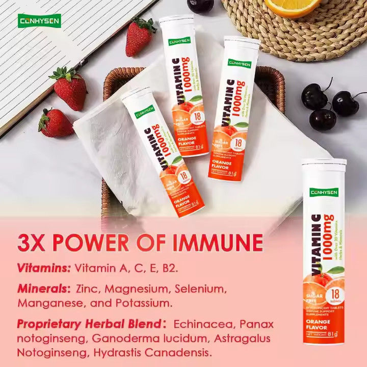 OEM ODM Vitamina C Efervescente comprimidos 1000mg Mais de 20 Vitaminas Ervas Minerais Suporte Imune