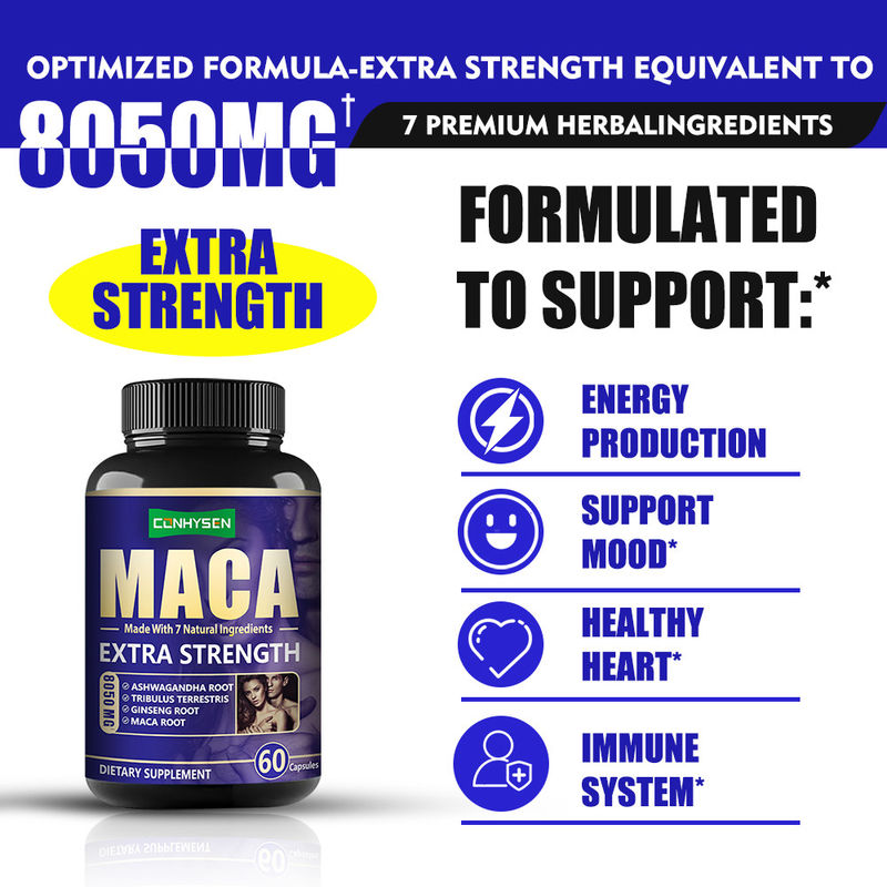 OEM Maca Male Enhancement Capsules Suporte de Energia Homens Pílulas de Potência Tongkat Ali Capsulas