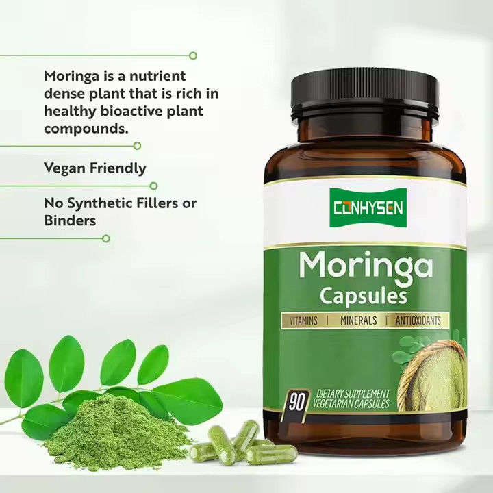 Sabor personalizado cápsulas de Moringa orgânicas puras para reforço do sistema imunológico e energia