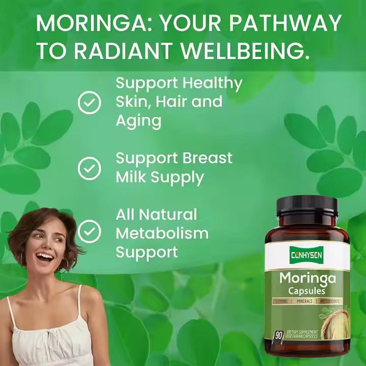 Sabor personalizado cápsulas de Moringa orgânicas puras para reforço do sistema imunológico e energia