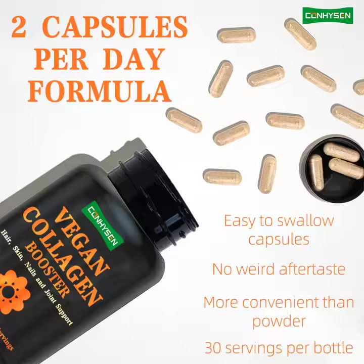 Suplementos de colágeno à base de plantas cápsulas para a pele lisa apoio ao crescimento do cabelo unhas