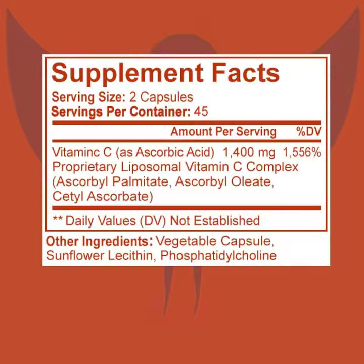 Capsulas de Vitamina C Lipossômica Pura Suportam a Saúde da Pele e das unhas dos Cabelos Suplementos nutricionais