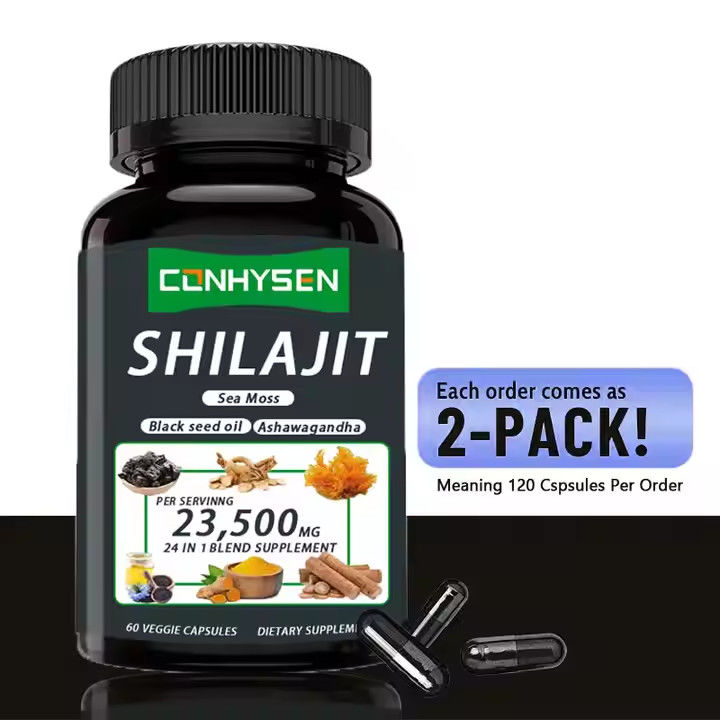 OEM Himalayan Shilajit cápsulas de ácido fulvíco Minerais de mar musgo ácido natural mistura melhora a energia