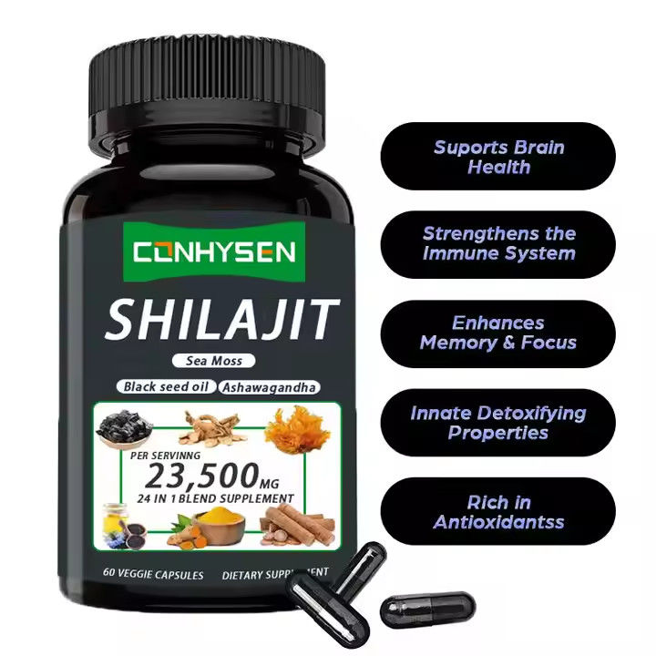 OEM Himalayan Shilajit cápsulas de ácido fulvíco Minerais de mar musgo ácido natural mistura melhora a energia