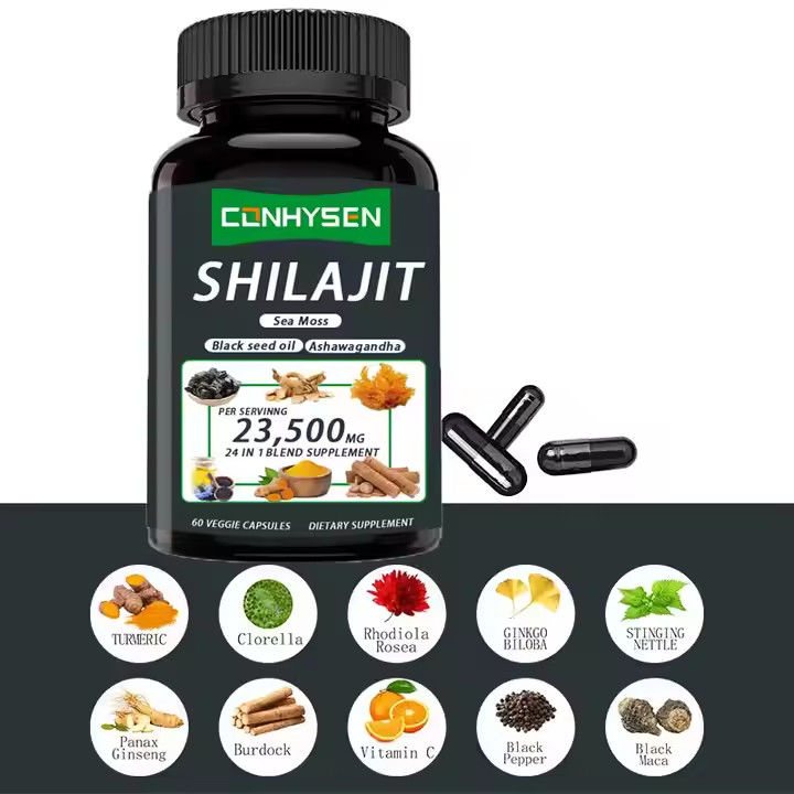 OEM Himalayan Shilajit cápsulas de ácido fulvíco Minerais de mar musgo ácido natural mistura melhora a energia