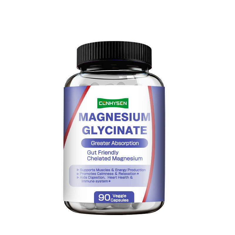 Cápsulas de Glicinato de Magnésio OEM Para Suporte Muscular Produção de Energia Promovem Calma e Relaxamento