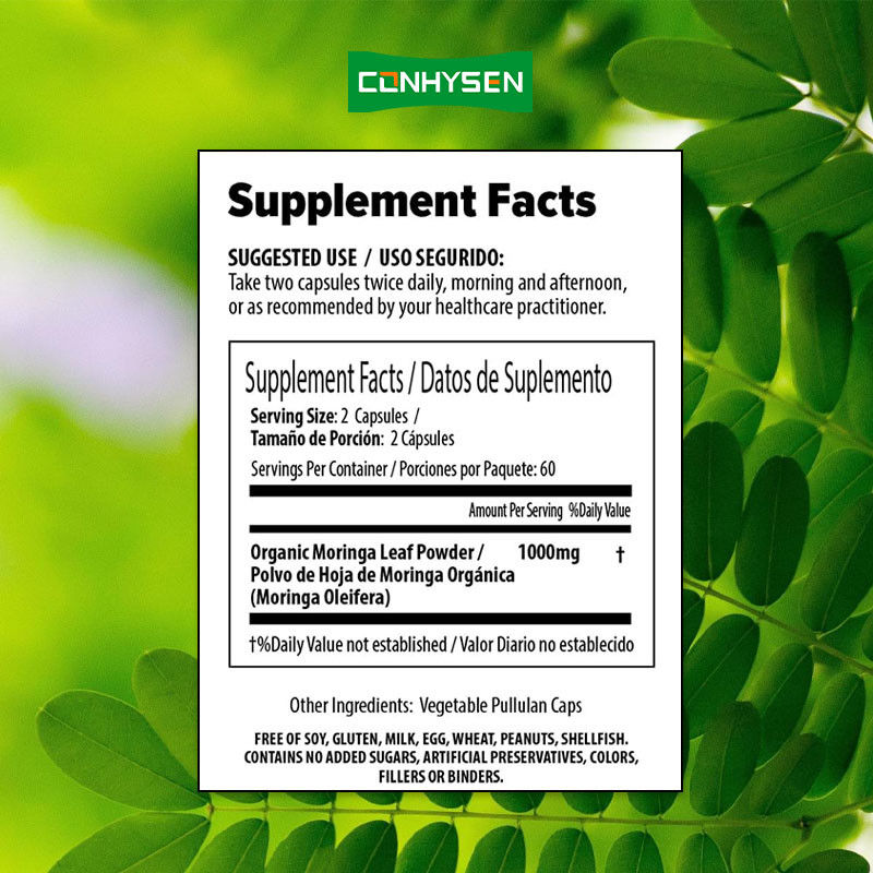 Cápsulas de Moringa 100% Pura Personalizadas Para Apoiar o Controlo de Peso e Articulações Saudáveis
