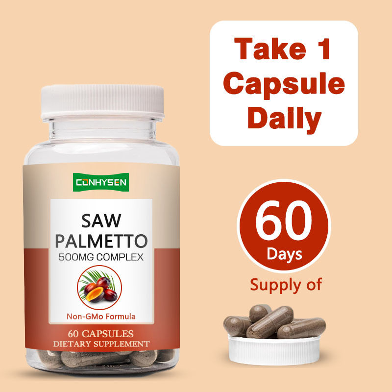 Cápsulas de Saw Palmetto Não OGM 500mg Suporte Complexo Equilíbrio Hormonal Saúde Capilar