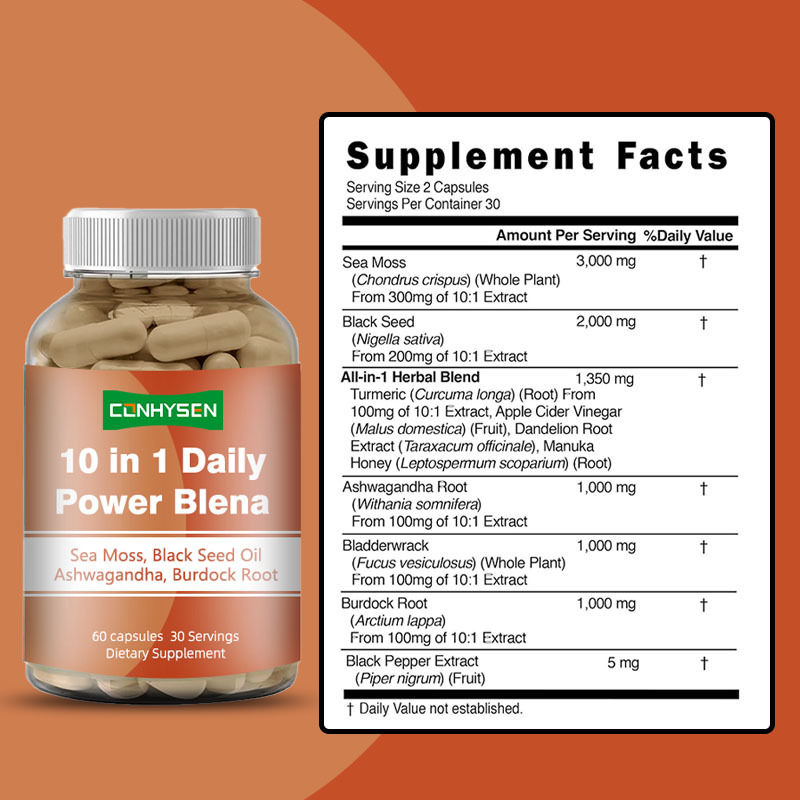 Cápsulas Diárias de Musgo Marinho 10-em-1 Power Blena Aumentam o Equilíbrio Emocional Com Ashwagandha