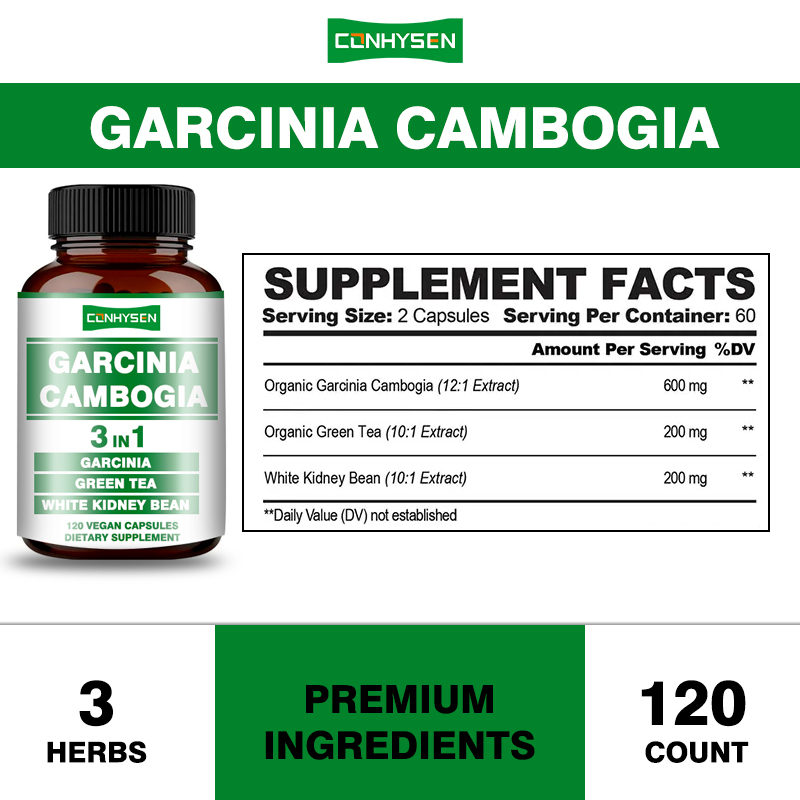 Cápsulas de Garcinia Cambogia em Promoção 3-em-1 Cápsula Vegana Promove a Produção de Energia com Chá Verde