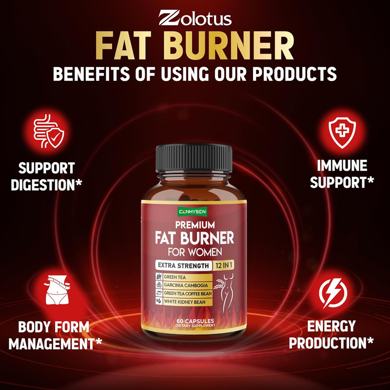 Queimador de Gordura 12 em 1 Extra Forte para Mulheres Cápsulas Veganas com Chá Verde, Garcinia Cambogia, Feijão Branco, Suporte ao Metabolismo e Digestão