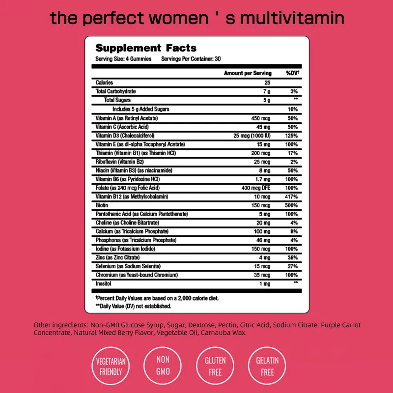 Multivitamínico Goma Vitamina B Biotina Mulheres para Imunidade Suplemento de Saúde para Vitamina C Goma