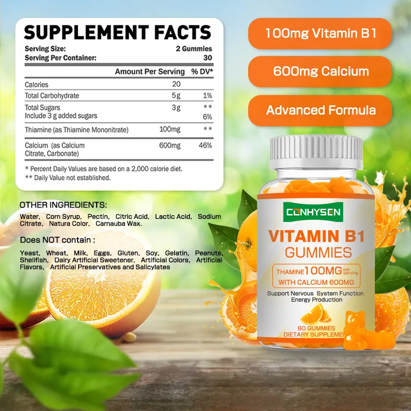 Rótulo privado Vitamina B1 Gomes Aumenta a energia Promove a saúde do coração Mantenha a saúde Fornecimento natural