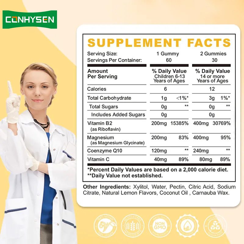 Vitamina B2 Gumas Aumentam o Metabolismo Energético Apoio à Pele Apoio aos Olhos Proteção Celular Vegano Amigável Riboflavina