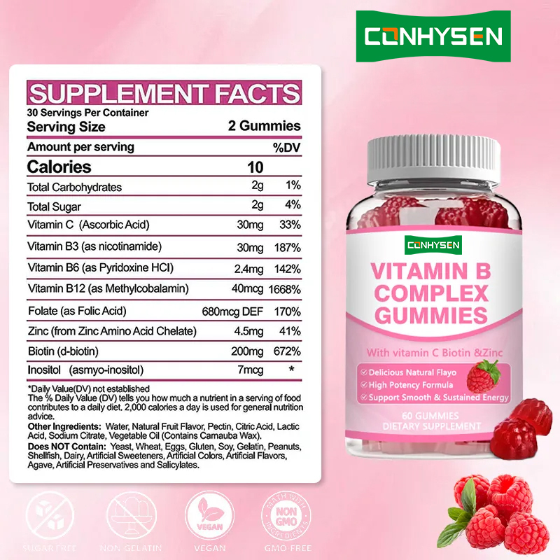 Vitaminas B Complexo Gomes Alta Potência B12 para Energia Sustentada Suporte Imune Suplementos de Saúde