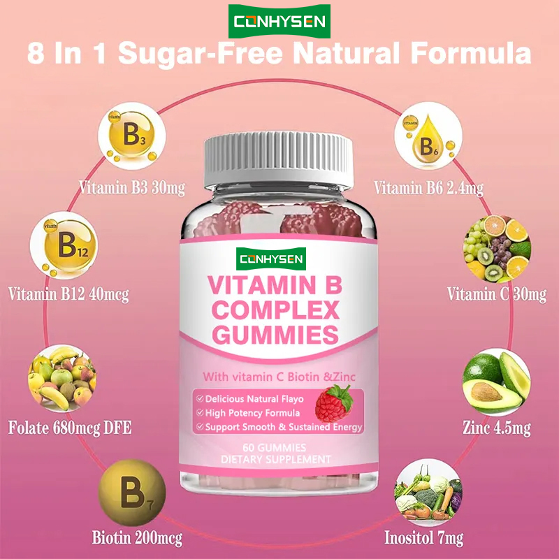 Vitaminas B Complexo Gomes Alta Potência B12 para Energia Sustentada Suporte Imune Suplementos de Saúde