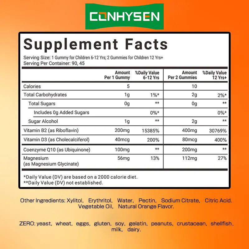 Gomas de Vitamina B2 Premium com CoQ10 Aumentam o Metabolismo Suportam a Saúde do Sistema Nervoso Suplementos