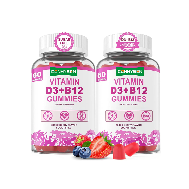 Gomas de Vitamina D3 B12 sem açúcar, direto da fábrica, promovem a vitalidade cerebral e a saúde cardíaca geral