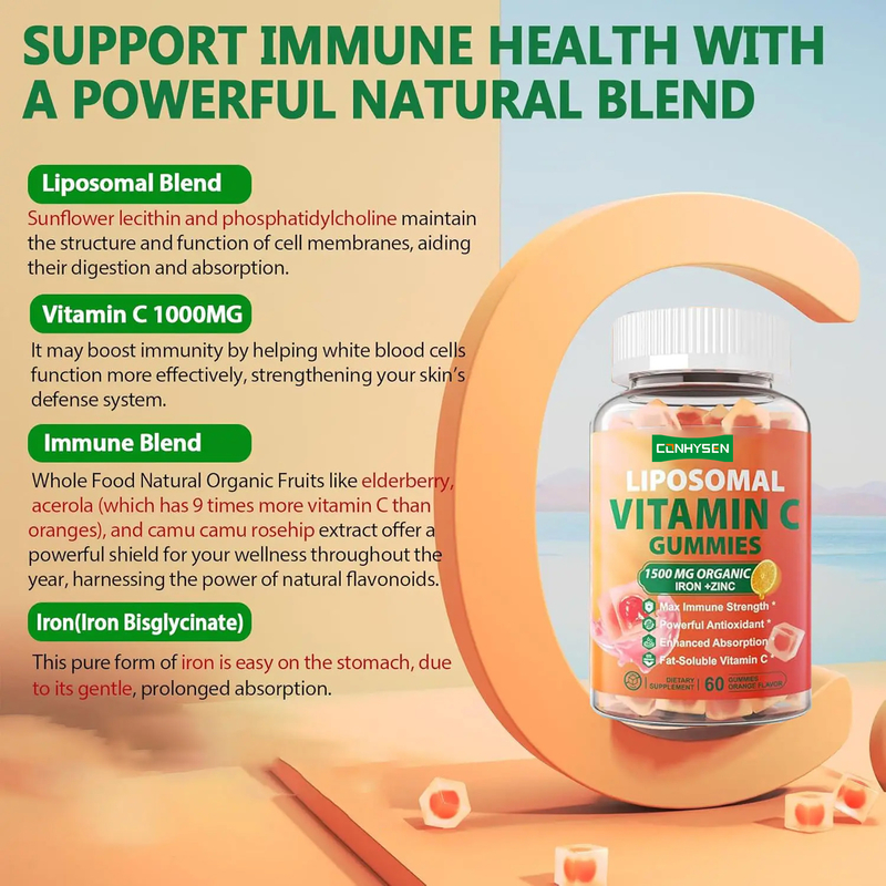 Suplemento Orgânico Sem Açúcar de Ferro e Zinco de Marca Própria para Apoiar e Melhorar a Saúde da Pele com Gomas de Vitamina C
