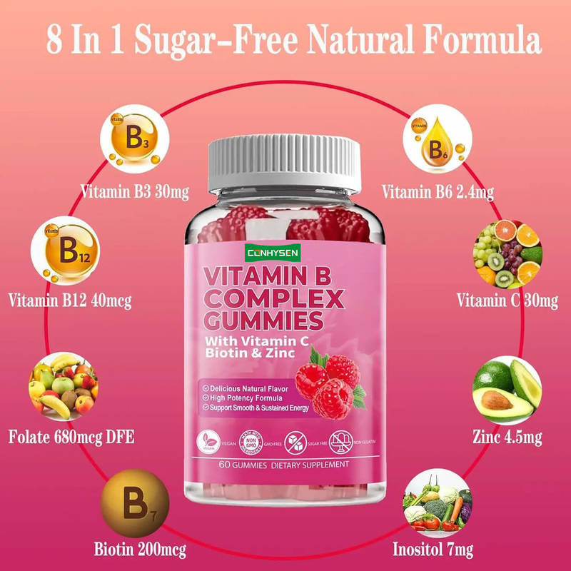 Vitaminas B Complexo Gomes com vitamina B6 Fórmula Natural Suporte Sistema Imune Saudável
