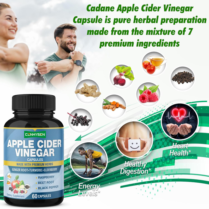 OEM ODM Capsulas de Vinagre de Maçã Feitas com Ervas Premium Raiz de Gengibre Cúrcuma Alho-poró Apoio à Saúde do Coração e Digestão
