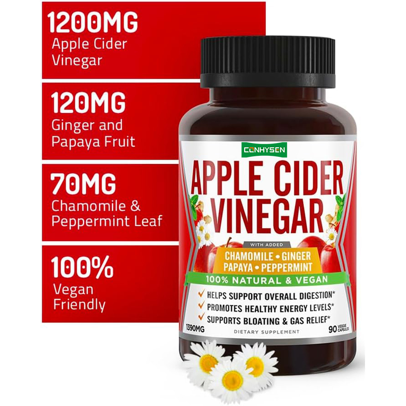 Vinagre de Sidra de Maçã cápsulas de suporte digestivo com gengibre mamão camomila pimenta natural alívio de inchaço aumento de energia