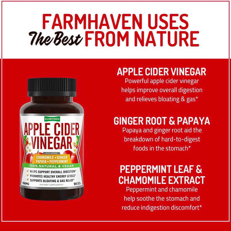 Vinagre de Sidra de Maçã cápsulas de suporte digestivo com gengibre mamão camomila pimenta natural alívio de inchaço aumento de energia