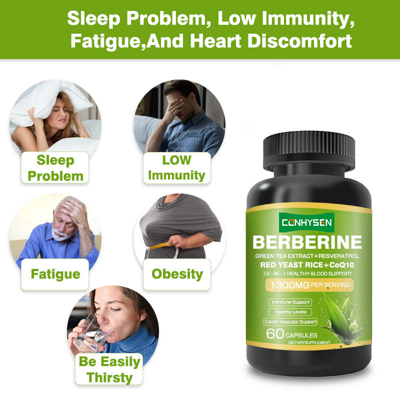 OEM/ODM 1300mg cápsulas de berberina 13-em-1 para suporte de sangue saudável suplemento de extrato de chá verde