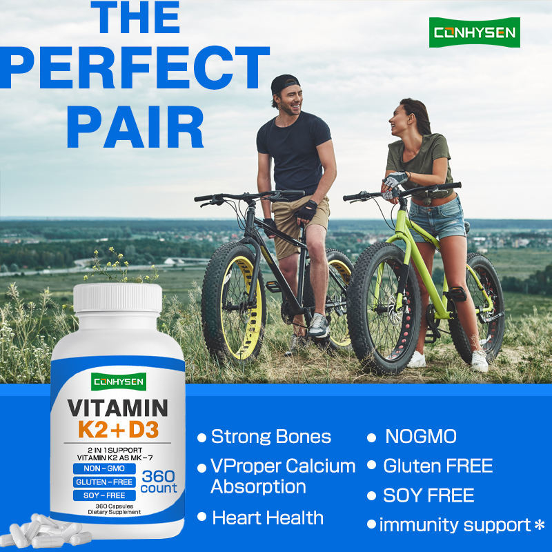 Cápsulas de Vitamina K2 D3 Personalizadas 2 em 1: Suporte para a Saúde Cardiovascular, Óssea e Imunológica