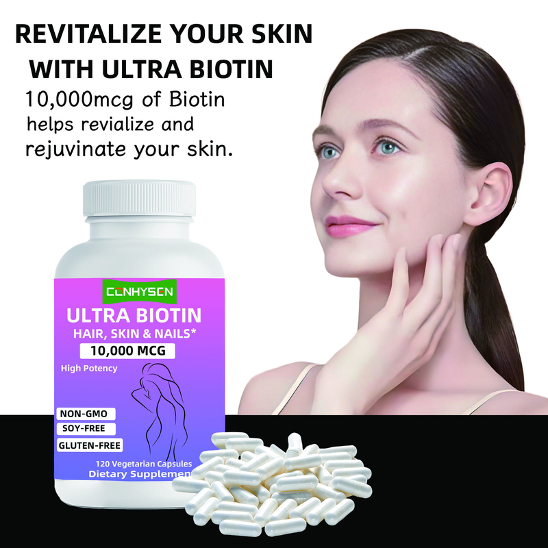 Cápsulas de Biotina Ultra Personalizadas da Marca, Sem OGM, Promovem a Beleza de Cabelos, Pele e Unhas, Suplemento