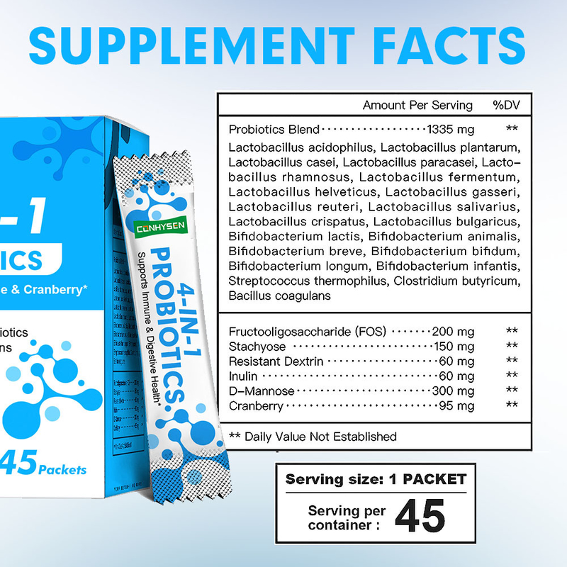 Fábrica 4-em-1 Probióticos em pó D-Mannose Marca personalizada Manter o Equilíbrio PH