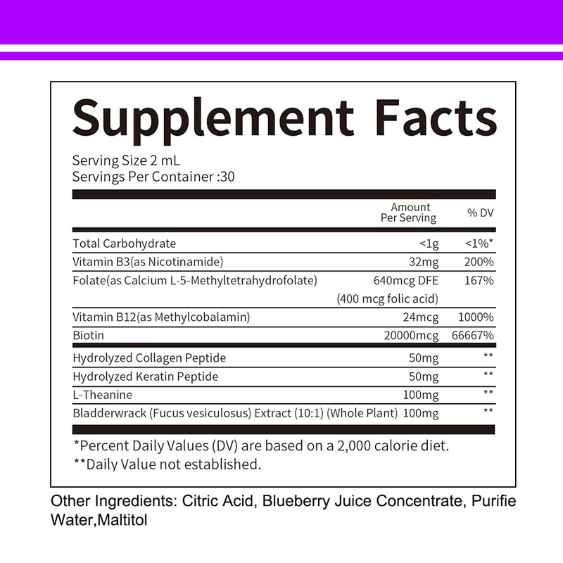 Biotina Complexo Gotas Líquidas para Cabelos, Pele, Unhas Suporte de Saúde