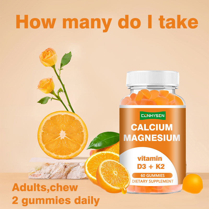 Gomas mastigáveis com sabor frutado orgânico OEM sem açúcar veganas com cálcio, ferro, zinco, selênio, vitamina D3 K2 para adultos, homens e mulheres