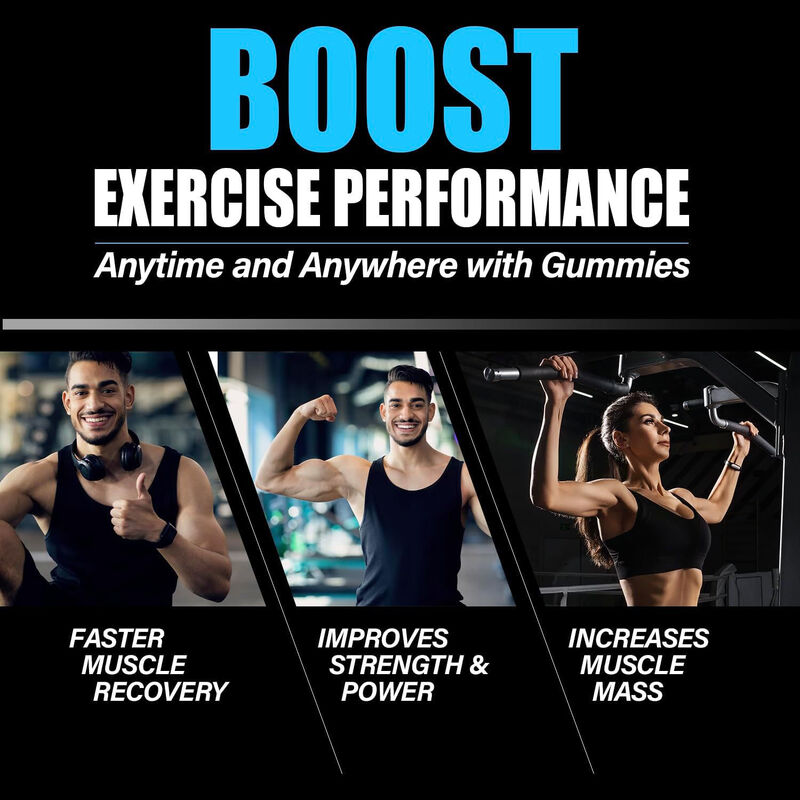 Gomas de Creatina Monohidratada Pré-Treino Esportivo Personalizado para Crescimento Muscular Aumenta a Massa Muscular Suplemento em Gomas de Creatina