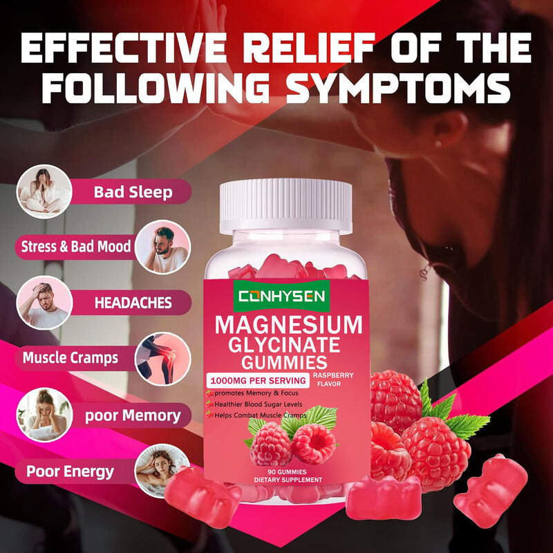 Venda Quente de Marca Privada Vegano Suplemento Dietético de Vitamina D Melhora a Qualidade do Sono Glicato de Magnésio Gummies