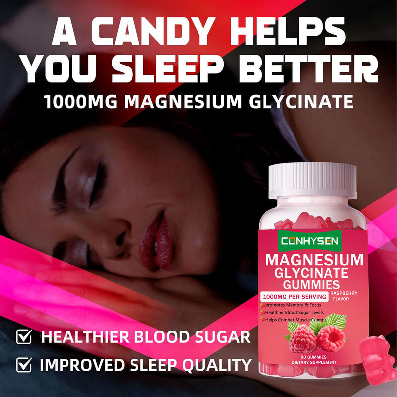 Venda Quente de Marca Privada Vegano Suplemento Dietético de Vitamina D Melhora a Qualidade do Sono Glicato de Magnésio Gummies