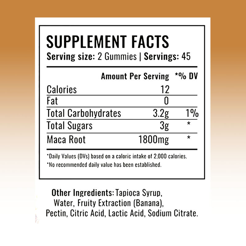 Gomas de Raiz de Maca de Marca Própria de Alta Qualidade Suplemento para Aumentar a Energia Masculina 1800mg Gomas de Extrato de Maca para Mulheres e Homens