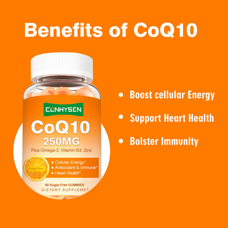 Vigo-COQ10-250mg gomas preenchidas com mais Omega-3 Vitamina B3 e zinco Coenzima Q10 Suplementos para saúde cardíaca Energia celular