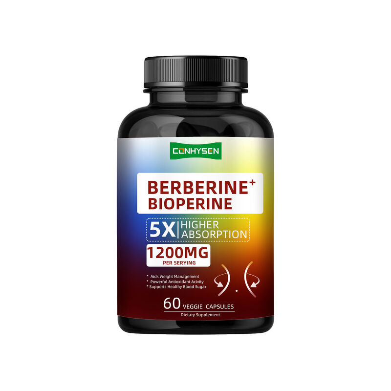 Cápsulas de Suplemento de Raiz de Berberina HCI de Alta Qualidade, Cápsulas de Berberina Bioperina para Gerenciamento Saudável do Peso, Fibra Dietética