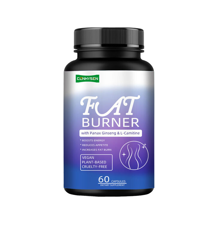 Suplemento de queima de gordura de alta qualidade para homens mulheres com Panax Ginseng, L-carnitina extracto 60 gordura vegetariana fibra dietética