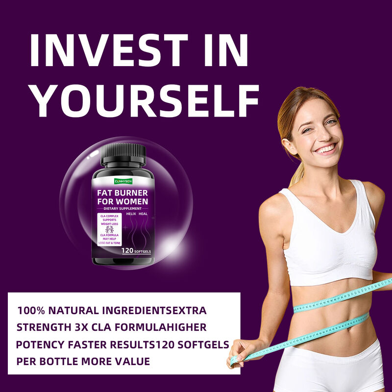 Marca privada queima gordura cápsulas CLA complexo suplementos dietéticos promove músculo para mulheres pílulas de perda de peso fibra dietética