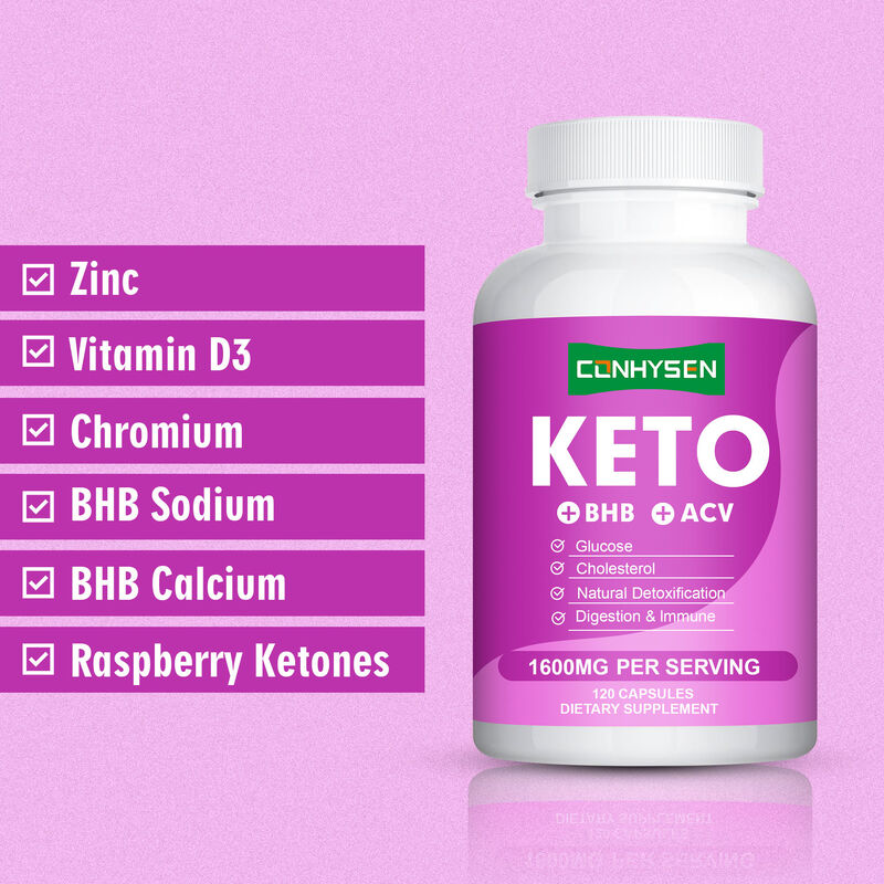 Cápsulas Keto OEM ODM Ricas em BHB ACV Vitaminas Zinco Cromo Suporta Atividade Metabólica Eficiente Pílulas para Perda de Peso