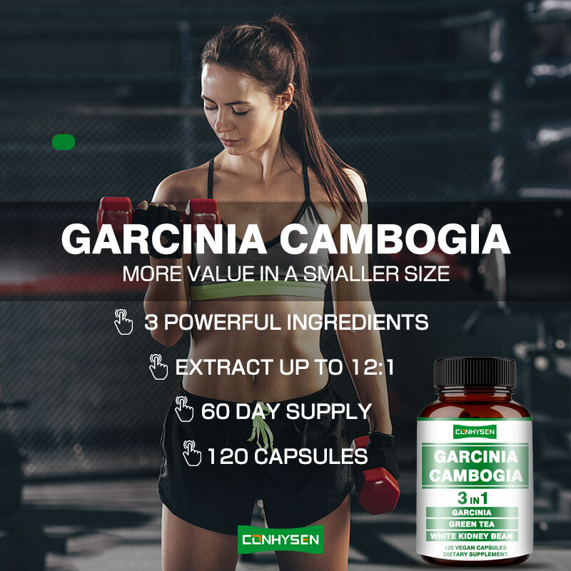 Cápsulas de Garcinia Cambogia OEM para Suporte à Produção de Energia, Equilíbrio Corporal, Fibra Alimentar, Cápsula para Perda de Peso