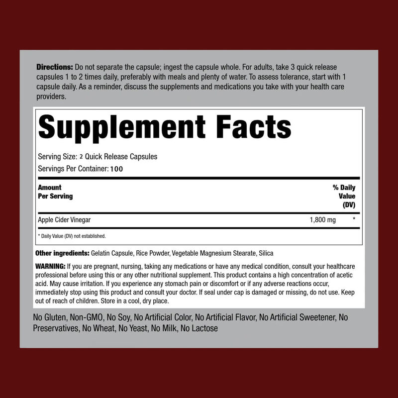 OEM/ODM Suplemento de ACV Suporte Digestão & Detox Gestão do Peso Cápsulas de Vinagre de Maçã para Homens Mulheres