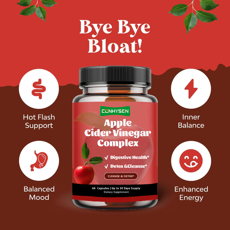 Cápsulas de Vinagre de Maçã para Controle de Peso e Saúde, Suplemento Alimentar de Marca Própria OEM para Mulheres e Homens