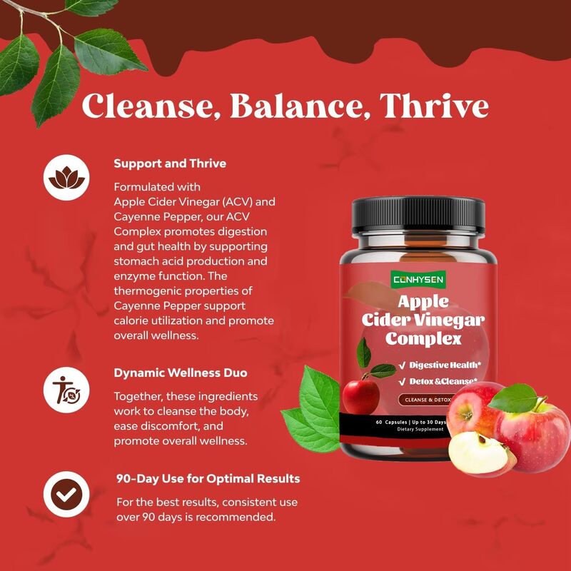 Cápsulas de Vinagre de Maçã para Controle de Peso e Saúde, Suplemento Alimentar de Marca Própria OEM para Mulheres e Homens