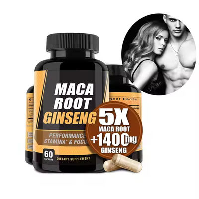 Marca privada cápsulas de desempenho masculino Maca raiz pílulas promove força resistência saúde