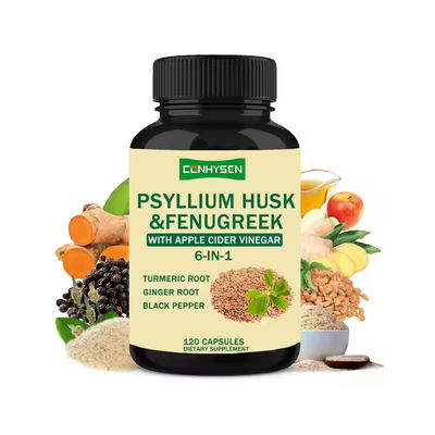 Cápsulas de Psyllium Husk e Fenugreek com cápsulas de suplemento de ervas de cúrcuma 6-em-1