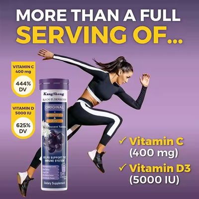 Black Elderberry Effervescent Tablets with Vitamin C Zinc Extract Suporte ao Sistema Imune
